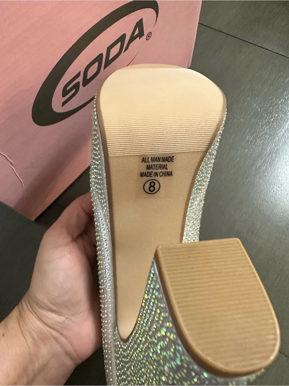 Soda Silver Crystal Platform Mary Jane Heels